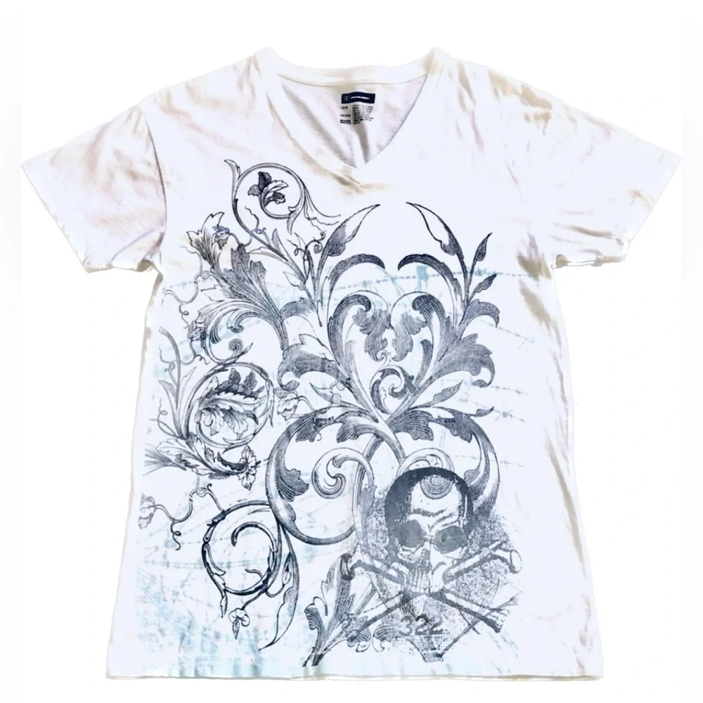 Y2K INC mens Graphic printed V-neck short sleeve tee